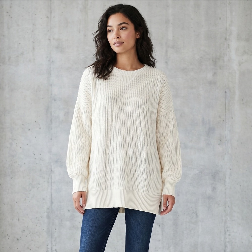 Aeropostale‎ Women Medium Cream White Sweater Pullover Oversized Shaker Knit